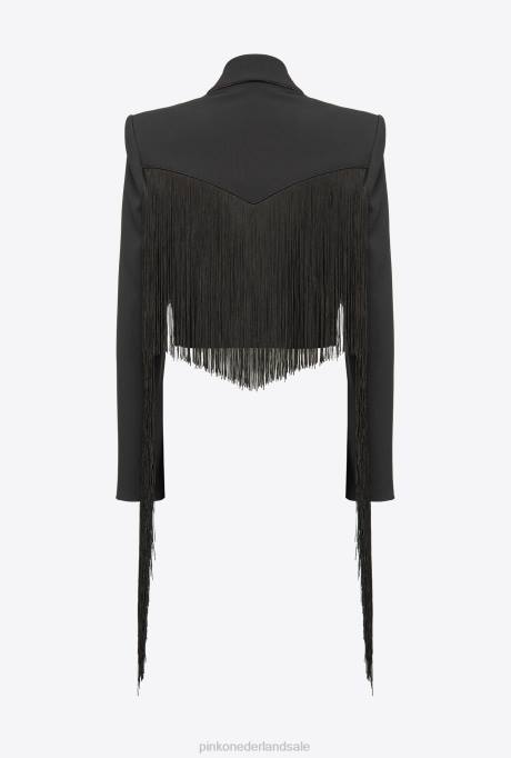vrijetijdsjassen | L488599 Spencer jasje met lange franjes Pinko limousine zwart