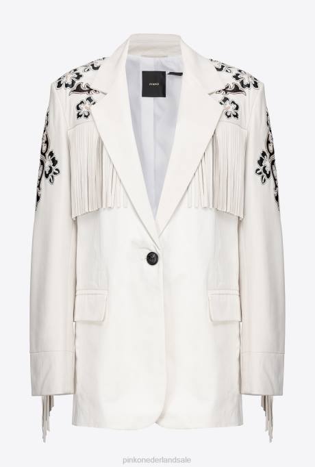 vrijetijdsjassen | L488604 leren blazer met borduursels en franjes Pinko zijde wit