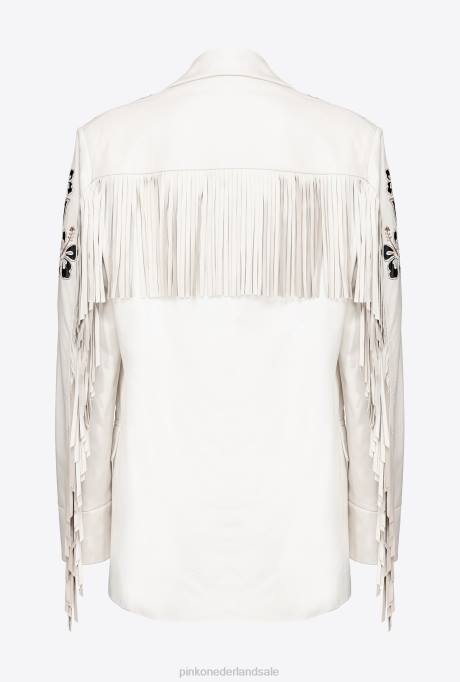 vrijetijdsjassen | L488604 leren blazer met borduursels en franjes Pinko zijde wit
