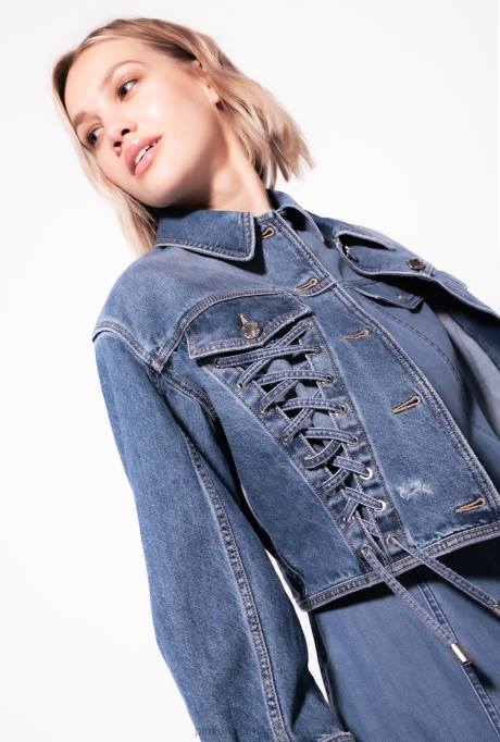 vrijetijdsjassen | L488817 spijkerjasje met vetersluiting Pinko medium vintage wassing