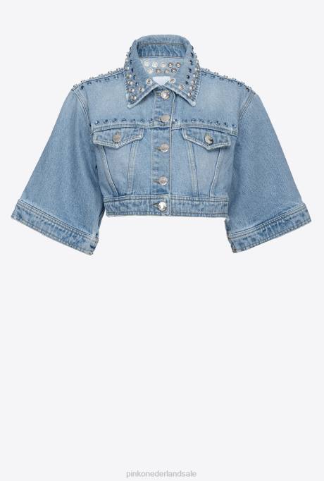 vrijetijdsjassen | L488834 cropped spijkerjack met strass steentjes Pinko medium lichte wassing
