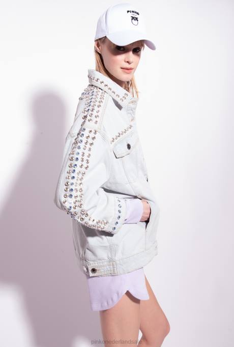 vrijetijdsjassen | L488835 spijkerjack met metaal en strass-steentjes Pinko lichte bleekwas