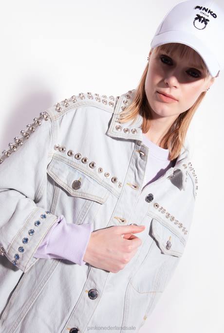 vrijetijdsjassen | L488835 spijkerjack met metaal en strass-steentjes Pinko lichte bleekwas