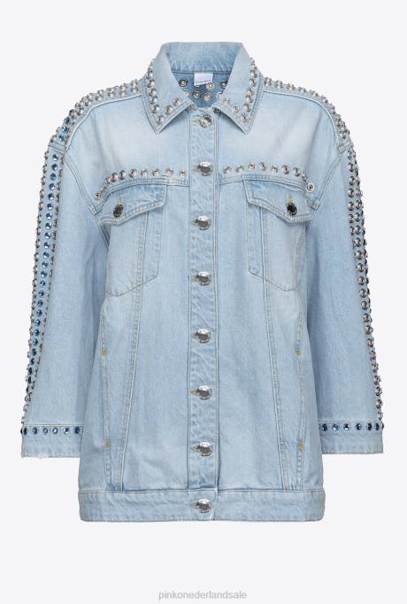 vrijetijdsjassen | L488835 spijkerjack met metaal en strass-steentjes Pinko lichte bleekwas