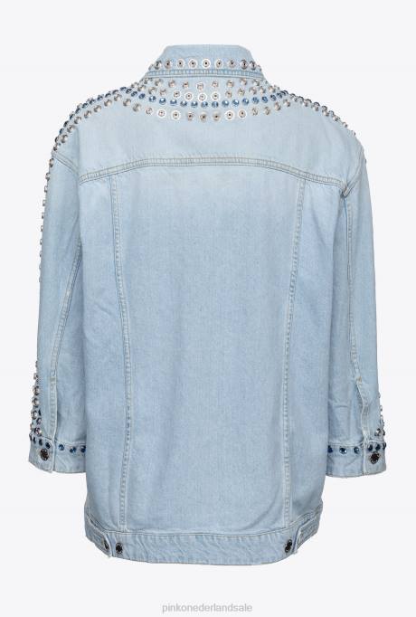 vrijetijdsjassen | L488835 spijkerjack met metaal en strass-steentjes Pinko lichte bleekwas