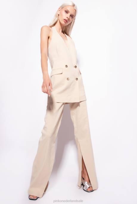 jassen | L488112 lang linnen vest Pinko mat amandelbeige