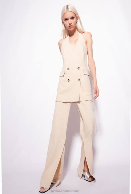 jassen | L488112 lang linnen vest Pinko mat amandelbeige