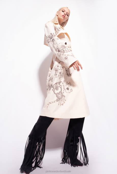 jassen | L488830 Trenchcoat met tatoeageprint Pinko boter/zwart