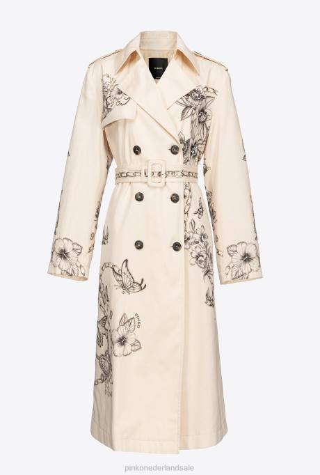jassen | L488830 Trenchcoat met tatoeageprint Pinko boter/zwart