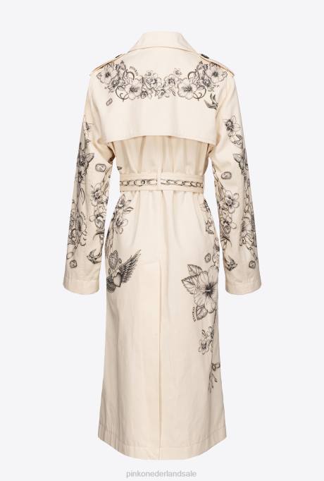 jassen | L488830 Trenchcoat met tatoeageprint Pinko boter/zwart