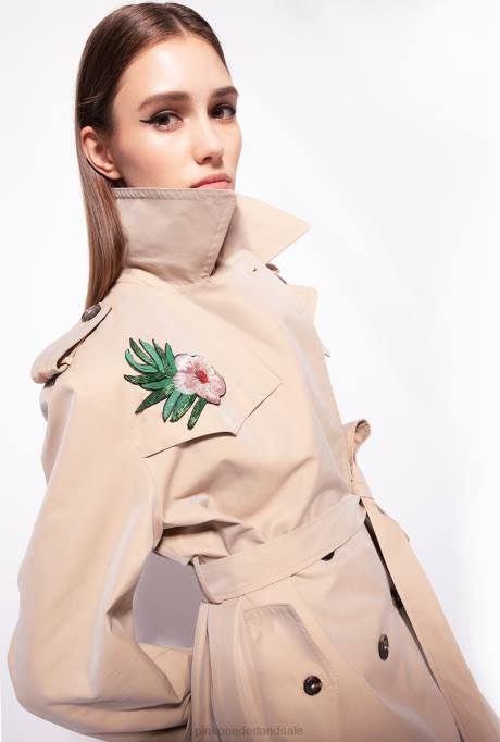 jassen | L488837 geborduurde trenchcoat Pinko safari-beige