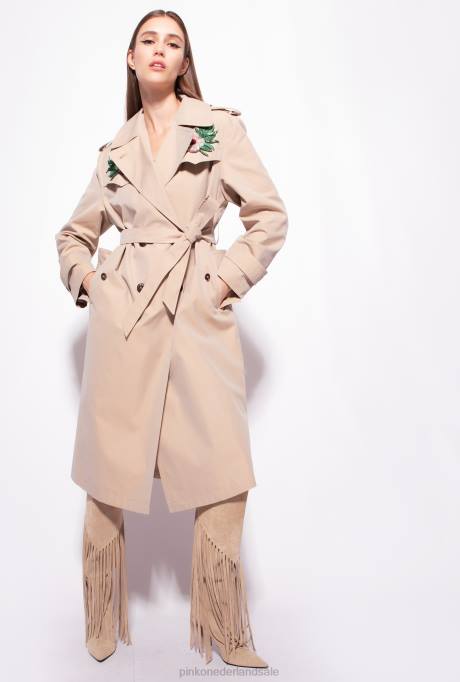jassen | L488837 geborduurde trenchcoat Pinko safari-beige