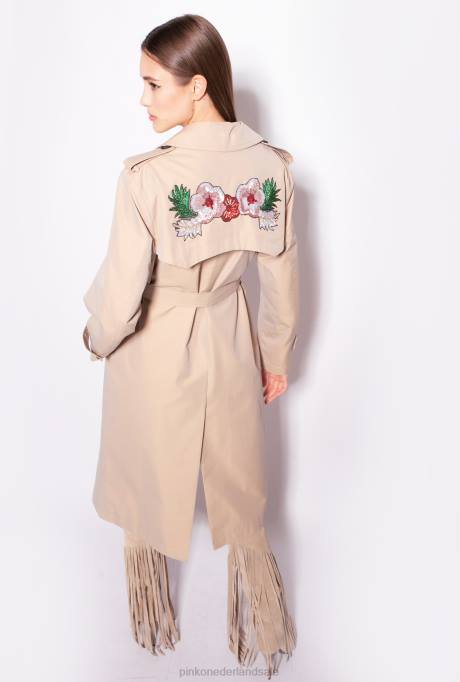 jassen | L488837 geborduurde trenchcoat Pinko safari-beige