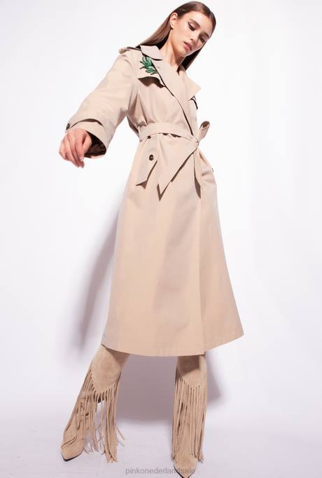 jassen | L488837 geborduurde trenchcoat Pinko safari-beige