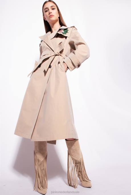 jassen | L488837 geborduurde trenchcoat Pinko safari-beige