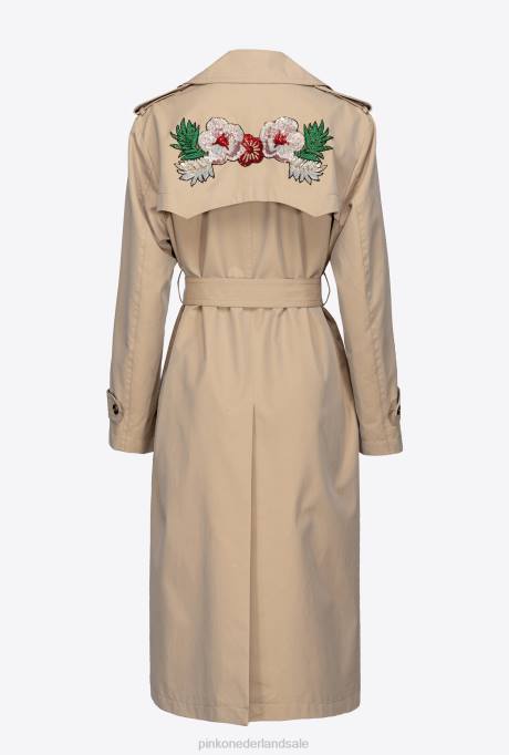 jassen | L488837 geborduurde trenchcoat Pinko safari-beige
