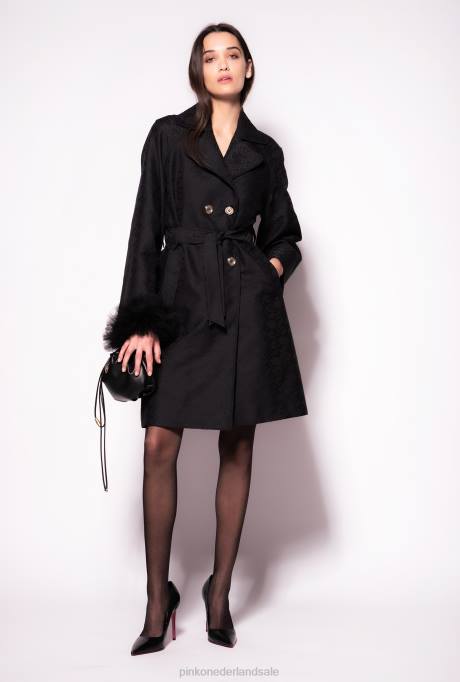 jassen | L488838 jacquard trenchcoat met logopatroon Pinko limousine zwart
