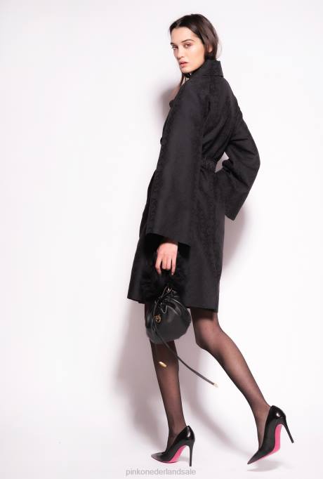 jassen | L488838 jacquard trenchcoat met logopatroon Pinko limousine zwart