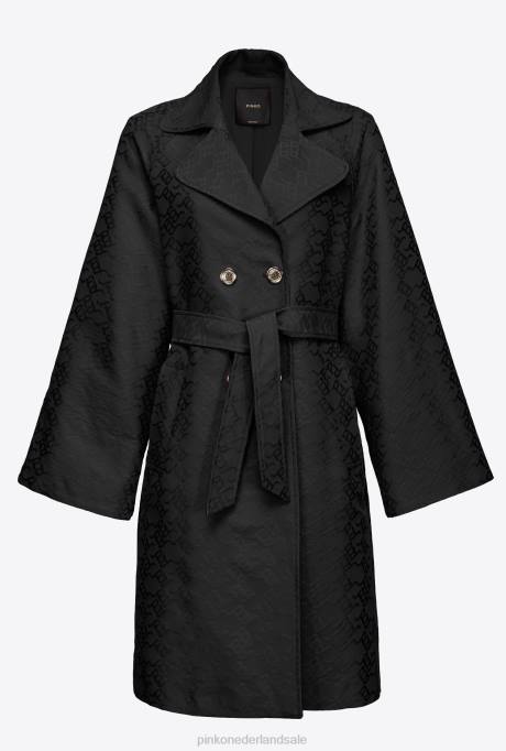 jassen | L488838 jacquard trenchcoat met logopatroon Pinko limousine zwart