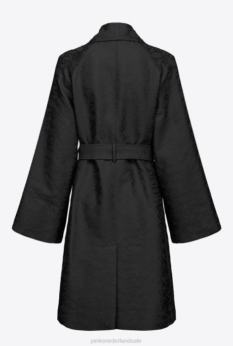 jassen | L488838 jacquard trenchcoat met logopatroon Pinko limousine zwart