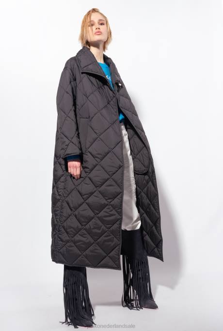 jassen | L488845 gewatteerde maxijas met borduursel Pinko limousine zwart