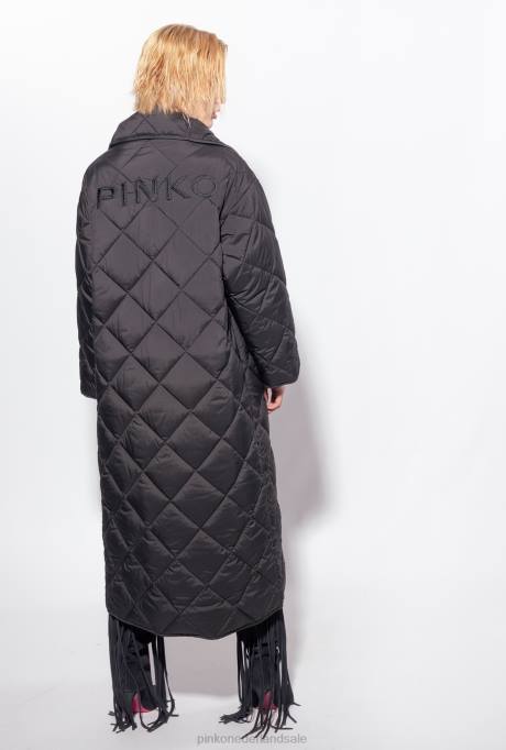jassen | L488845 gewatteerde maxijas met borduursel Pinko limousine zwart