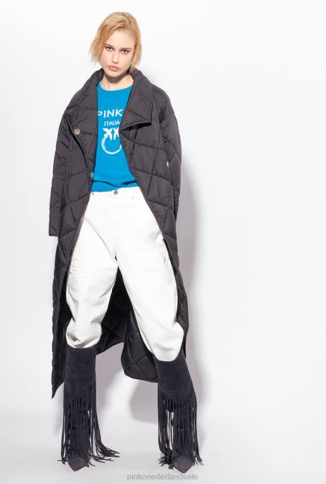 jassen | L488845 gewatteerde maxijas met borduursel Pinko limousine zwart