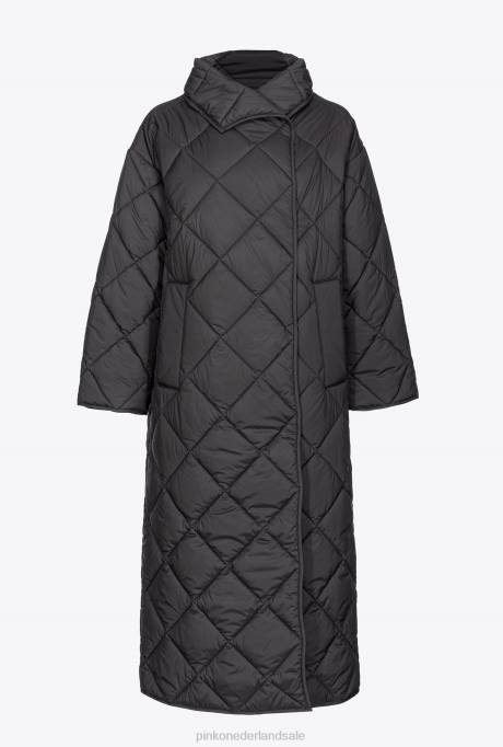 jassen | L488845 gewatteerde maxijas met borduursel Pinko limousine zwart