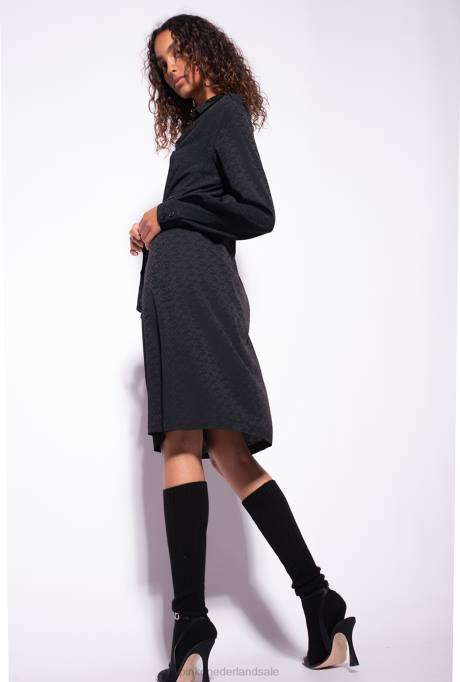 halflange jurken | L488119 jacquard overhemdjurk met logoprint Pinko limousine zwart