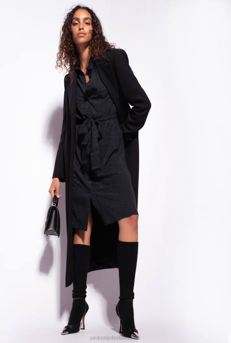 halflange jurken | L488119 jacquard overhemdjurk met logoprint Pinko limousine zwart