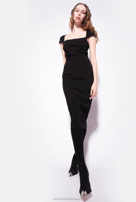 halflange jurken | L488120 lange, effen, nauwsluitende jurk Pinko limousine zwart