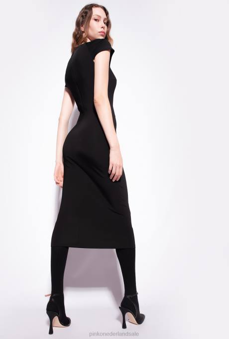 halflange jurken | L488120 lange, effen, nauwsluitende jurk Pinko limousine zwart