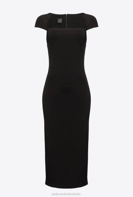halflange jurken | L488120 lange, effen, nauwsluitende jurk Pinko limousine zwart