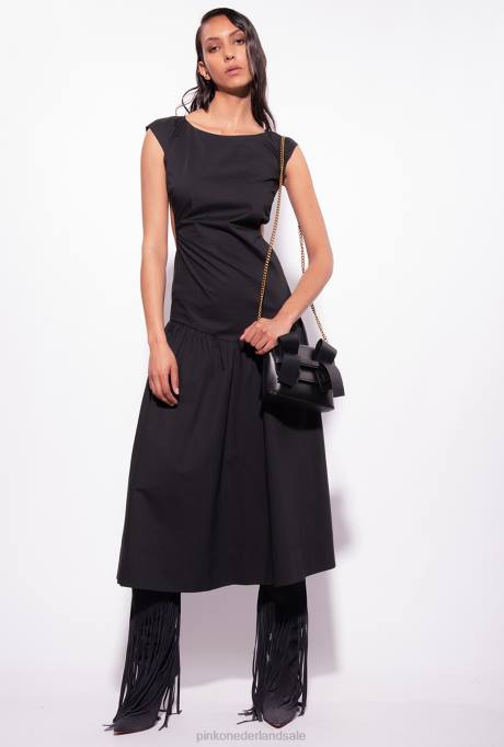 halflange jurken | L488158 popeline jurk met open rug Pinko limousine zwart