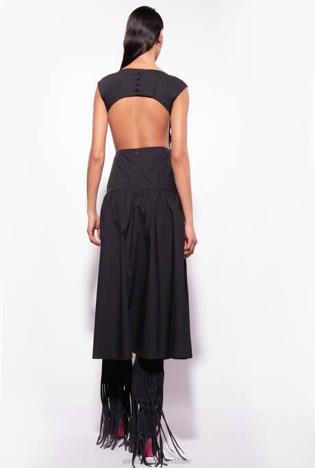 halflange jurken | L488158 popeline jurk met open rug Pinko limousine zwart