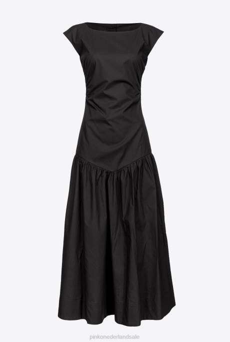 halflange jurken | L488158 popeline jurk met open rug Pinko limousine zwart