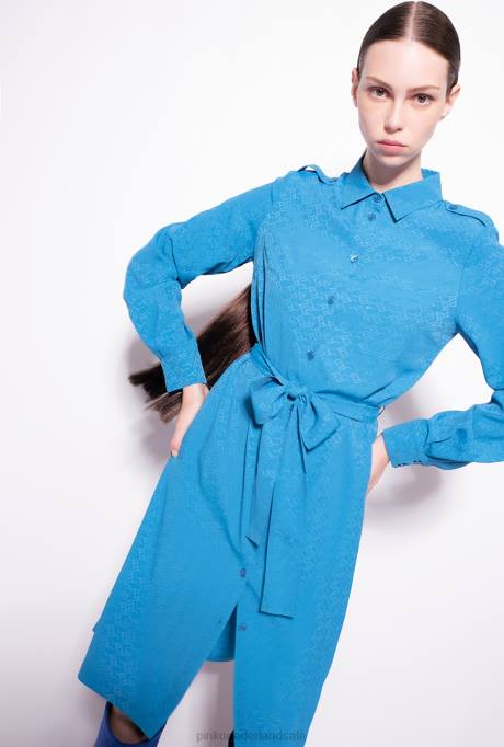 halflange jurken | L488164 jacquard overhemdjurk met logoprint Pinko directeur blauw