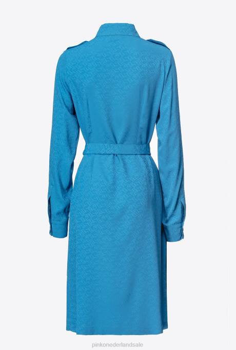 halflange jurken | L488164 jacquard overhemdjurk met logoprint Pinko directeur blauw