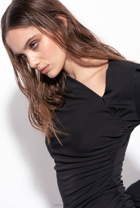 halflange jurken | L488192 kuitlange jurk met plooidetail aan de zijkant Pinko limousine zwart