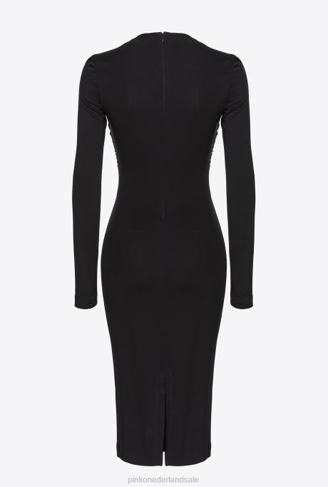 halflange jurken | L488192 kuitlange jurk met plooidetail aan de zijkant Pinko limousine zwart