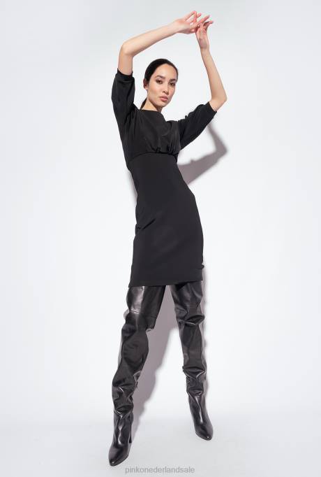 halflange jurken | L488215 midi jurk met schede rok Pinko limousine zwart