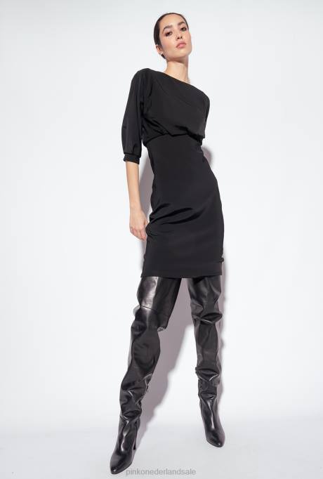 halflange jurken | L488215 midi jurk met schede rok Pinko limousine zwart