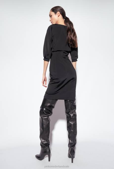 halflange jurken | L488215 midi jurk met schede rok Pinko limousine zwart