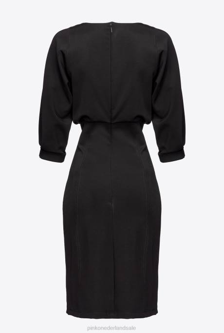 halflange jurken | L488215 midi jurk met schede rok Pinko limousine zwart
