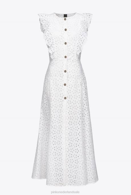 halflange jurken | L488225 katoenen jurk met broderie anglaise Pinko Helder wit