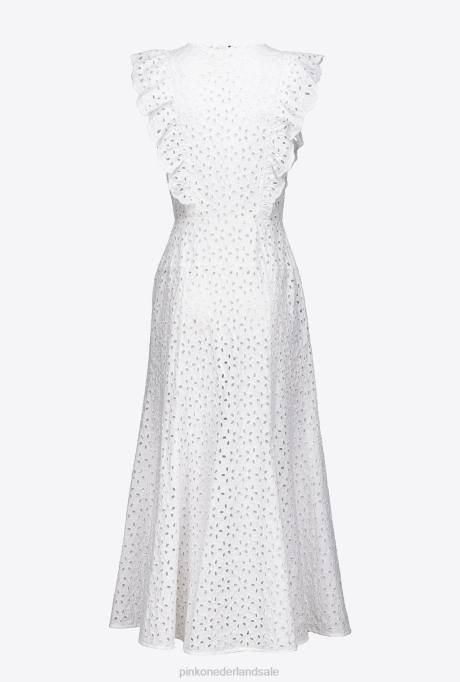 halflange jurken | L488225 katoenen jurk met broderie anglaise Pinko Helder wit
