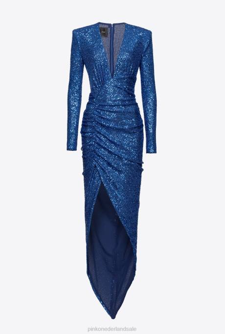 halflange jurken | L488226 midi-jurk met volledige pailletten Pinko blauw