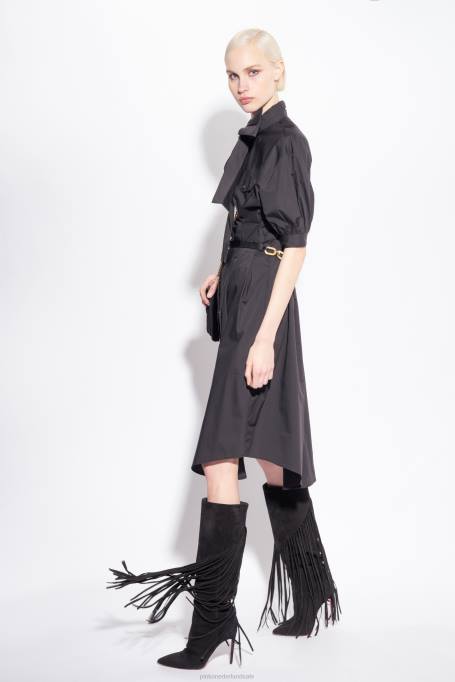 halflange jurken | L48839 katoenen popeline overhemdjurk met sjerp Pinko limousine zwart