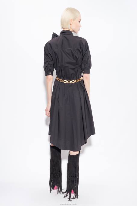 halflange jurken | L48839 katoenen popeline overhemdjurk met sjerp Pinko limousine zwart
