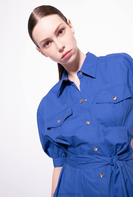 halflange jurken | L48840 katoenen popeline overhemdjurk met sjerp Pinko blauw
